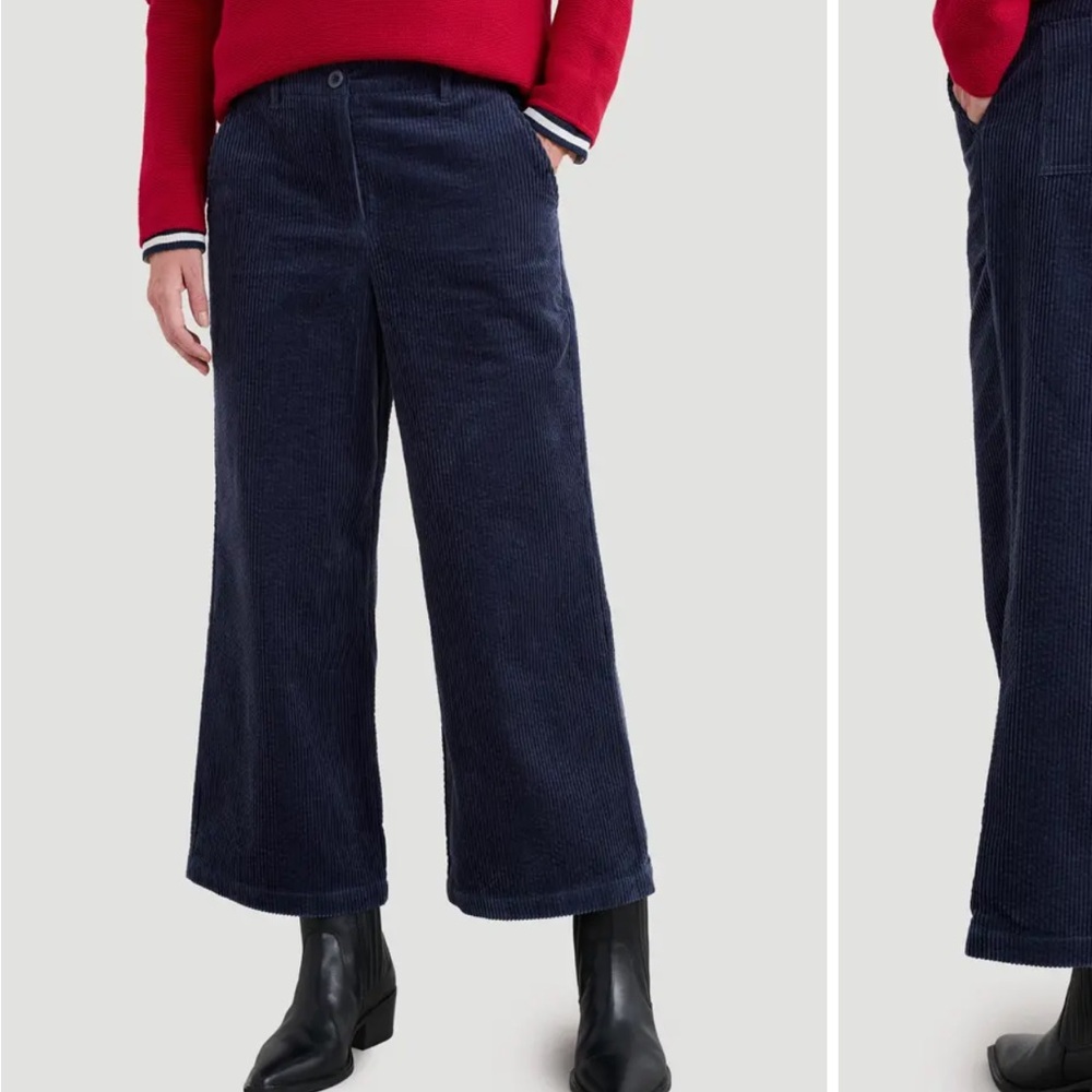NEW Seasalt Cornwall Navy Corduroy Wide-Leg Crop Pants 10